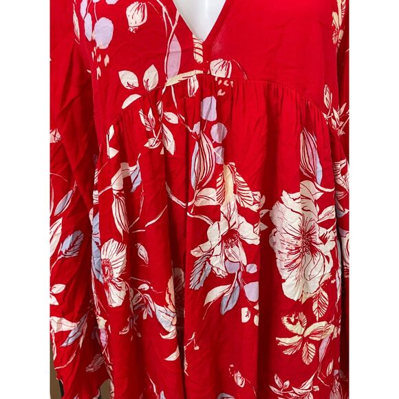 Free People Bella Women's Red 2x Blouse Romantic Babydoll Floral Boho Top - Picture 4 of 13
